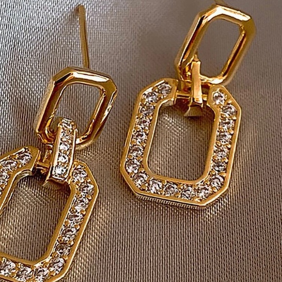 925 Sterling Silver Rhinestone Drop Dangle Stud Earrings - Picture 3 of 4